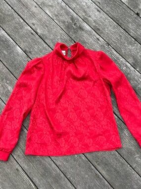 Ellen-D Kollection red satin high neck vintage victorian blouse